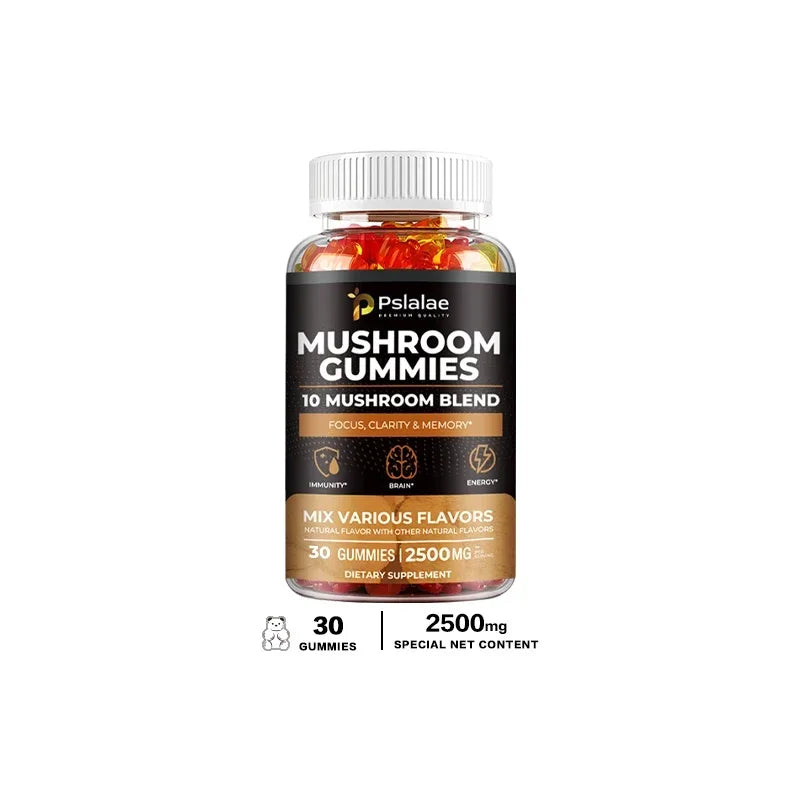 Mushroom Gummies - Supports Brain Health, Boosts Energy Production, Improves Memory, Concentration, and Boosts Immunity