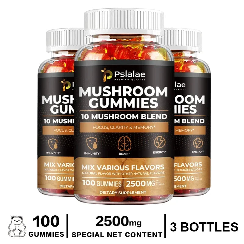 Mushroom Gummies - Supports Brain Health, Boosts Energy Production, Improves Memory, Concentration, and Boosts Immunity