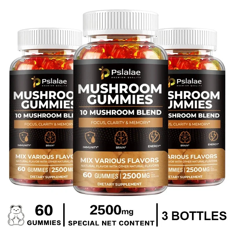 Mushroom Gummies - Supports Brain Health, Boosts Energy Production, Improves Memory, Concentration, and Boosts Immunity