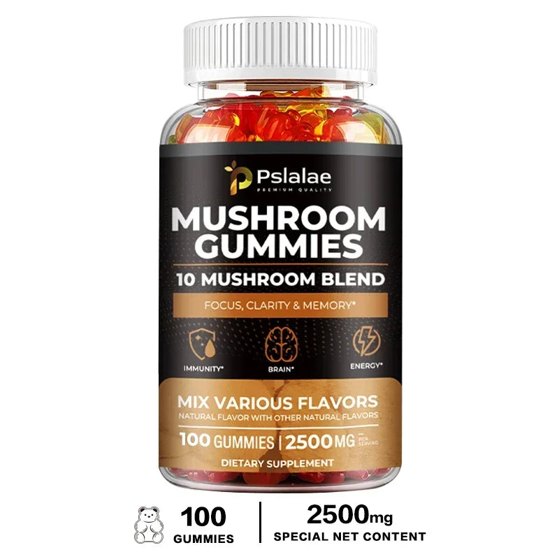 Mushroom Gummies - Supports Brain Health, Boosts Energy Production, Improves Memory, Concentration, and Boosts Immunity