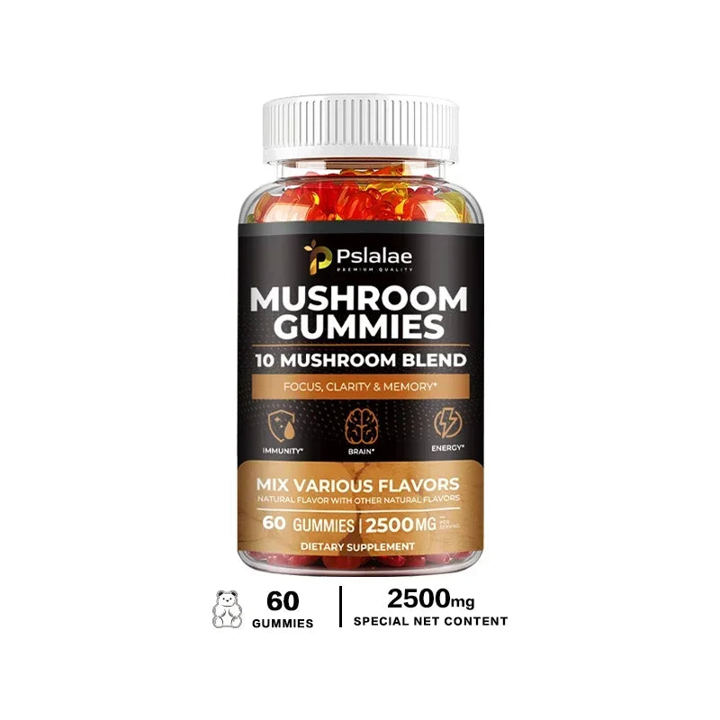 Mushroom Gummies - Supports Brain Health, Boosts Energy Production, Improves Memory, Concentration, and Boosts Immunity