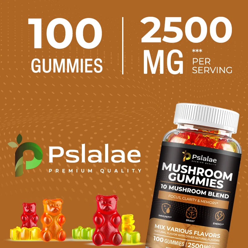 Mushroom Gummies - Supports Brain Health, Boosts Energy Production, Improves Memory, Concentration, and Boosts Immunity