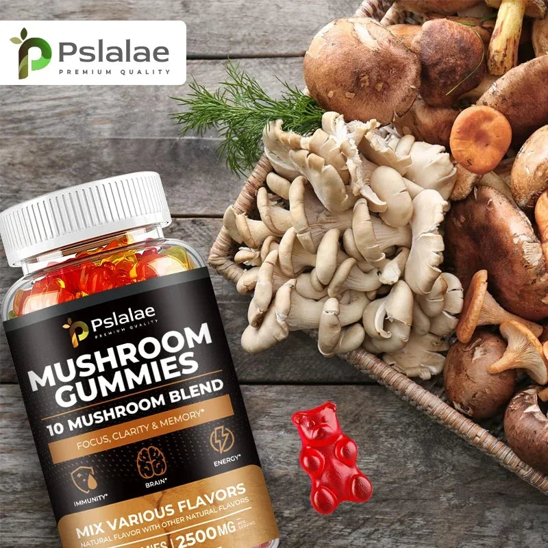 Mushroom Gummies - Supports Brain Health, Boosts Energy Production, Improves Memory, Concentration, and Boosts Immunity